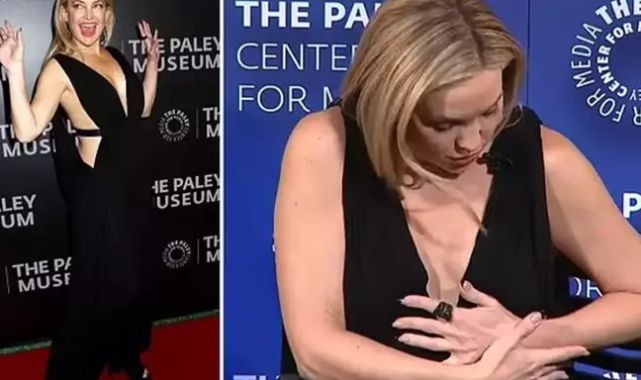 Elbisesinin sol tarafı açılan ünlü oyuncu, iki kez üst üste frikik verdi