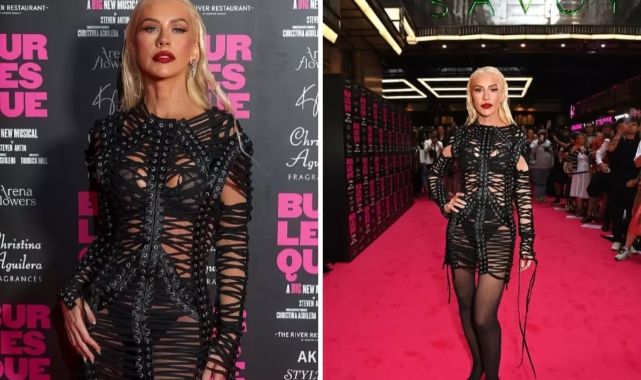 Pop yıldızı Christina Aguilera iç çamaşırını gösteren elbisesiyle galaya damga vurdu